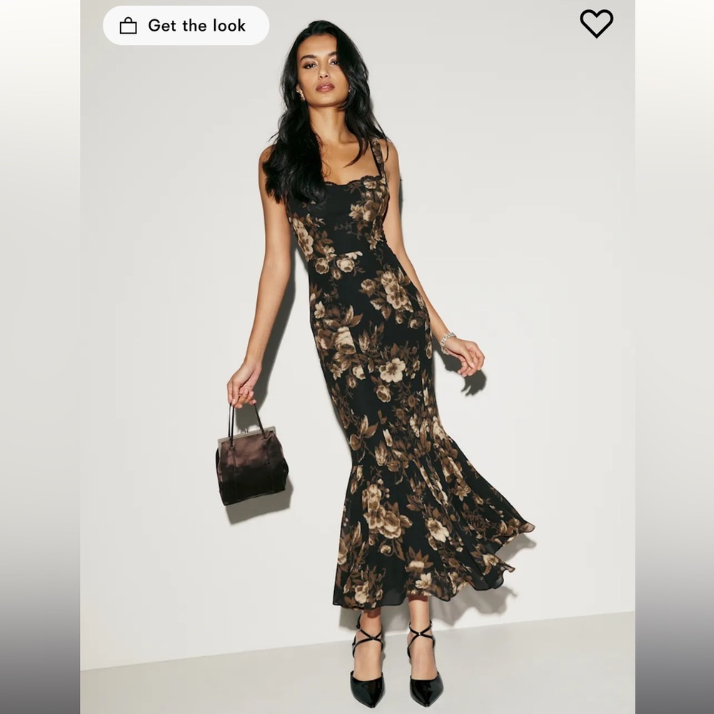 Reformation Black and Brown Floral Midi Dress